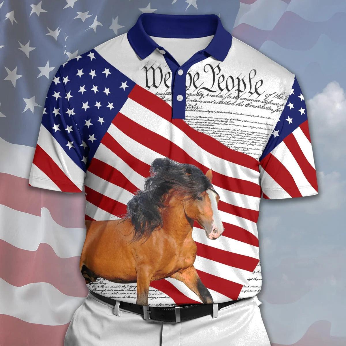 Horse Men Polo Shirts For Summer - Horse States Of America Polo Shirts For Men - Perfect Gift For Horse Lovers, Cattle Lovers - Amzanimalsgift