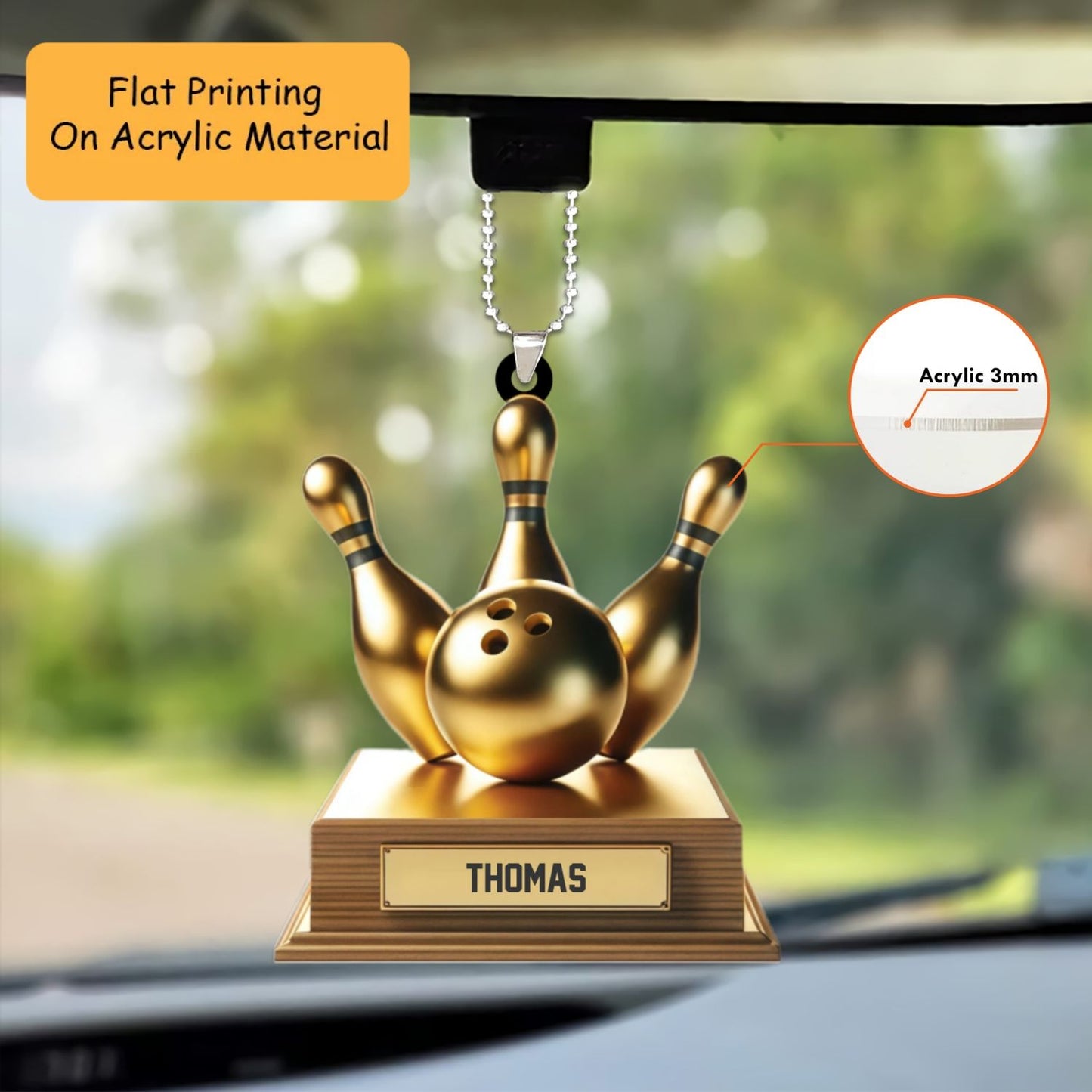 Golden Personalized Custom Name Bowling Ornament, Custom Bowling Christmas Gift, Keychain Bowling, Car Ornament Bowling