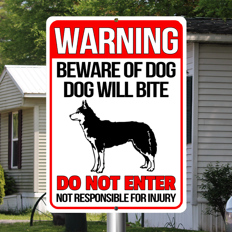 Husky Dog Metal Signs - Warning Beware of Dog Will Bite Do Not Enter, Customized Dog Breed Metal Signs For House Decoration