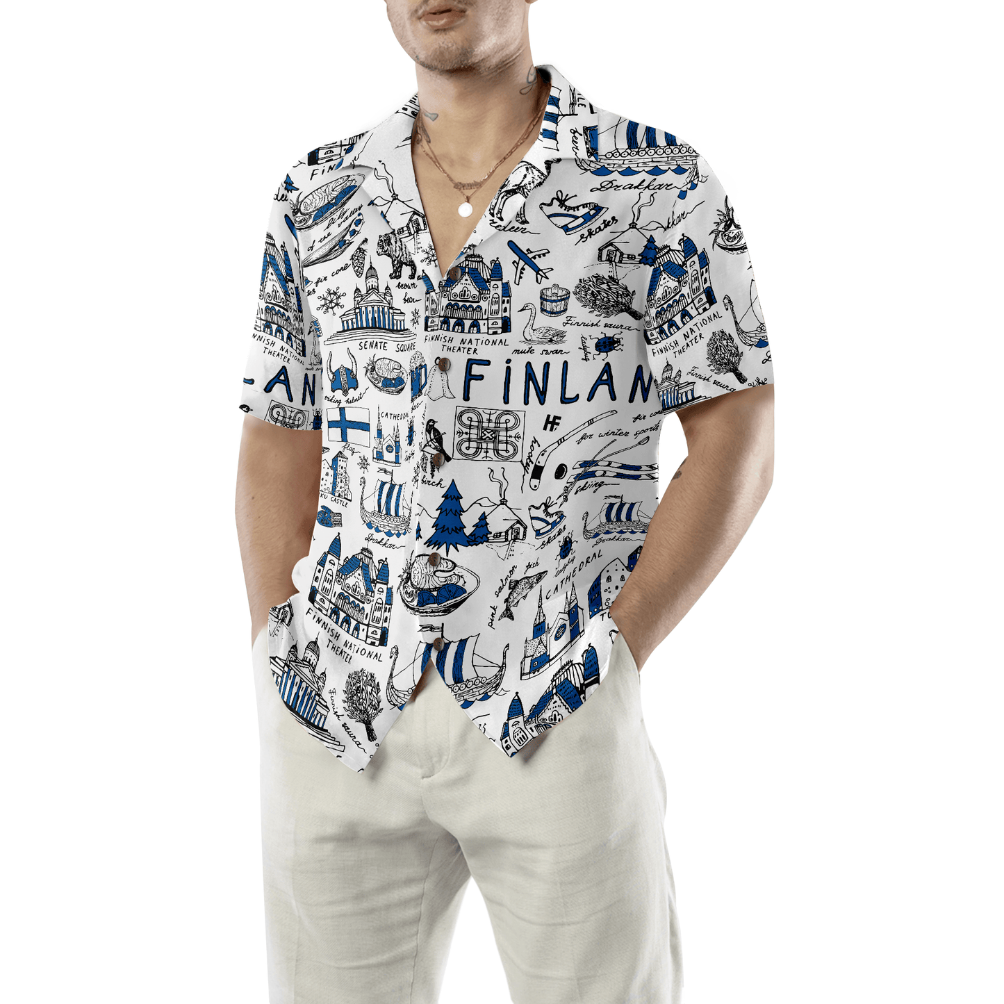 I Love Finland Doodle Hawaiian Shirt, Colorful Summer Aloha Shirt For Men Women, Perfect Gift For Friend, Family, Husband, Wife, Boyfriend, Girlfriend - Amzanimalsgift