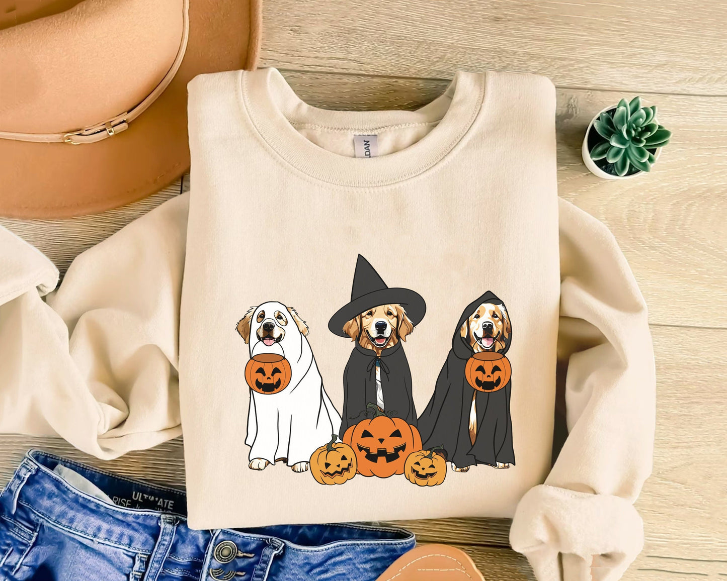Ghost And Witch Golden Retriever Sweatshirt, Ghost Golden Retriever Shirt, Witch Golden Retriever Shirt, Golden Retriever Halloween Shirt