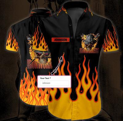 Ironworker Custom Name Hawaiian Shirt, Skull Flame Ironworker Custom Aloha Shirt For Men - Perfect Gift For Ironworker, Friend, Family - Amzanimalsgift