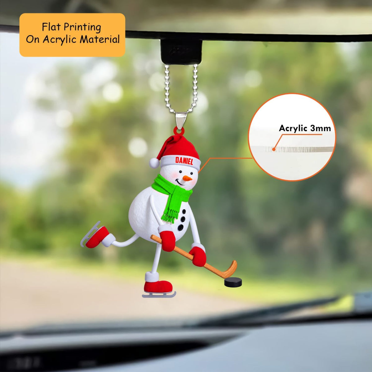 Personalized Hockey Player Christmas Ornament, Skating Snowman Mascot Action, Custom Ornament Christmas Gift, Keychain Hockey, Car Ornament Hockey