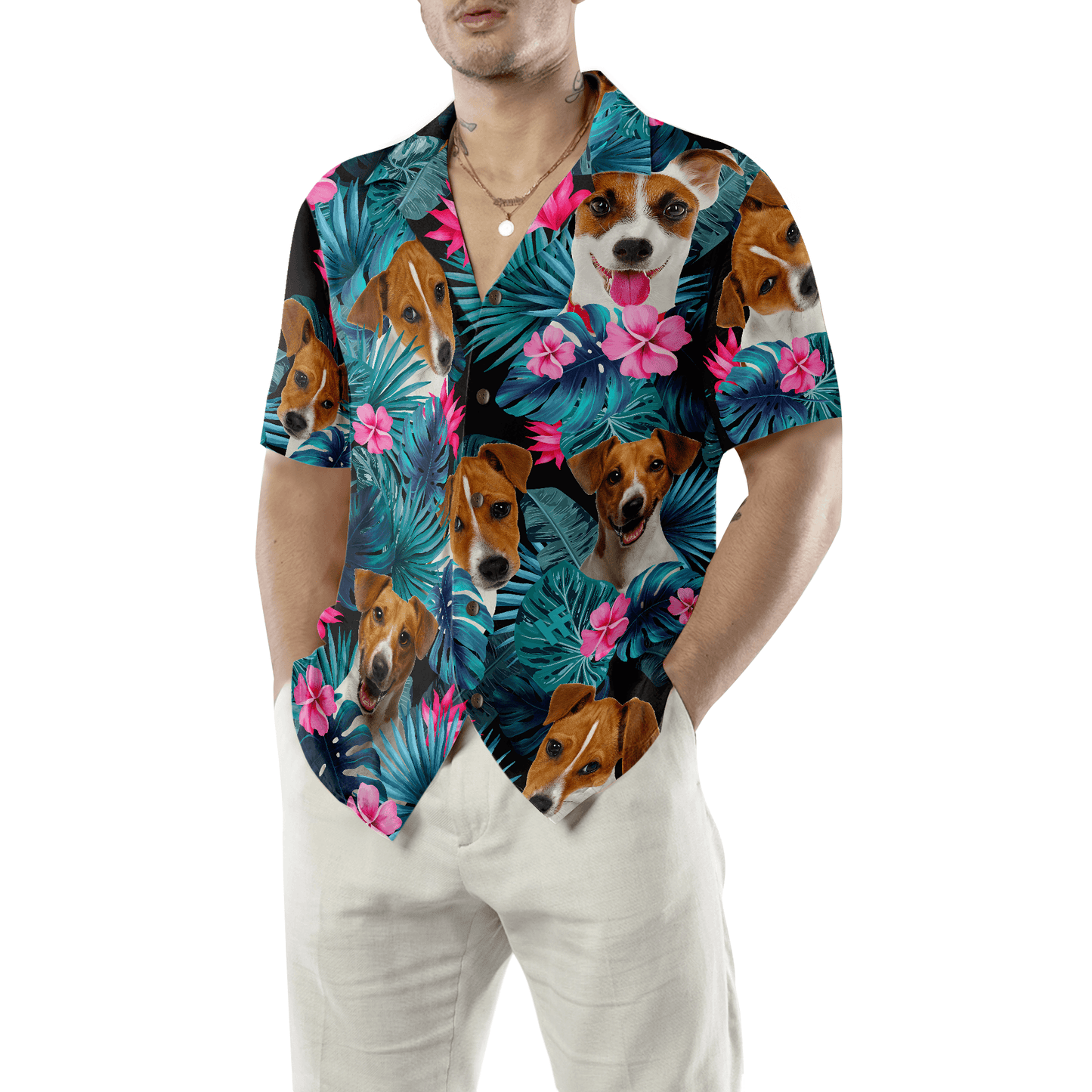 Jack Russell Terrier Hawaiian Shirt, Tropical Colorful Summer Aloha Shirt For Men Women, Perfect Gift For Friend, Family, Dog Lovers, Dog Mom Dad - Amzanimalsgift