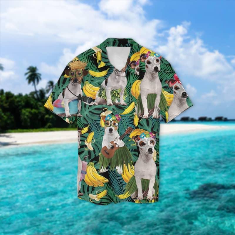 Jack Russell Terrier Hawaiian Shirt, Tropical Summer Leaves Aloha Shirt For Men - Perfect Gift For Jack Russell Terrier Lovers, Friend, Family - Amzanimalsgift