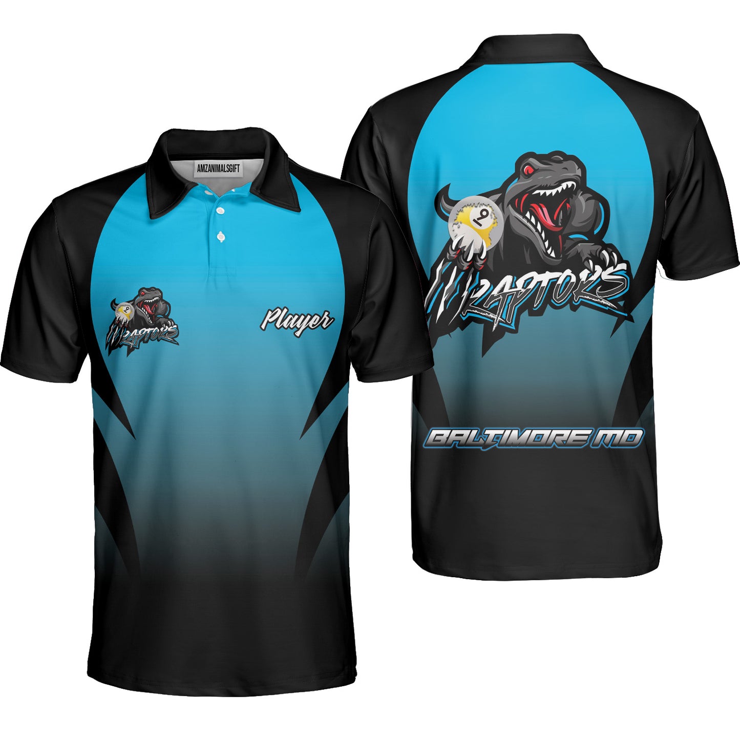 Personalized 9 Ball Pool Billiards Dinosaurs With Custom Name Men Polo Shirts, Personalized 9 Ball Pool Shirt, Gift For Billiards Player