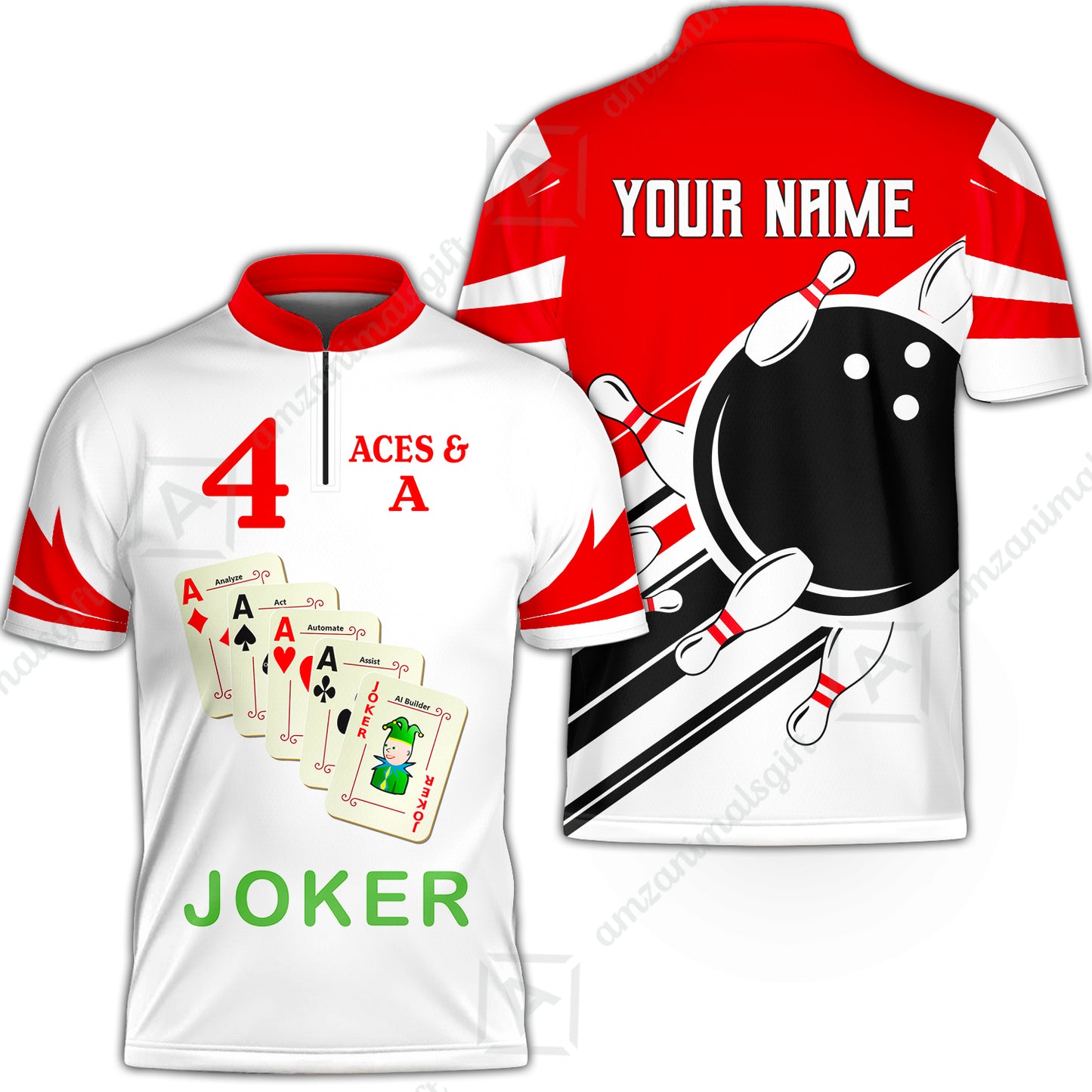 Customized Bowling Team Shirt, 4 ACES & A Joker Bowling Team Shirt - Kwan Custom Shirt
