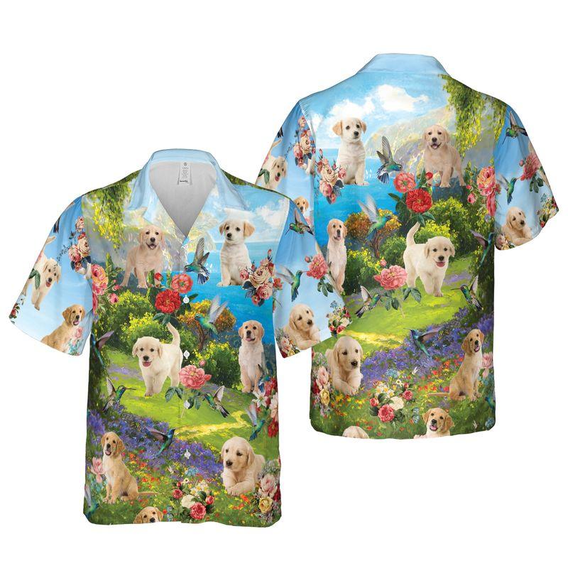 Labrador Retriever Aloha Hawaiian Shirts For Summer, Puppies Beautiful Landscape Beach Hawaiian Set For Men Women, Gift For Dog Lovers, Dog Mom Dad - Amzanimalsgift