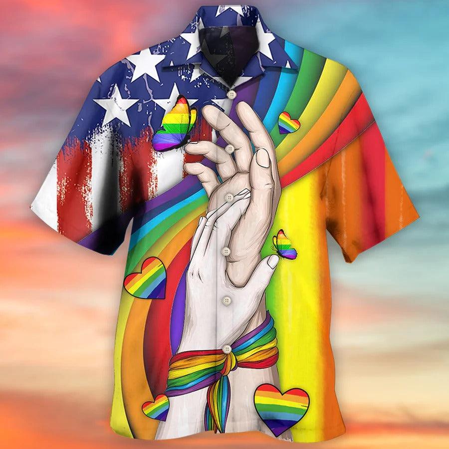 LGBT Aloha Hawaiian Shirt For Summer - LGBT Hand Love Style Hawaiian Shirt - US flag Hawaiian Shirt - Perfect Gift For LGBT - Amzanimalsgift