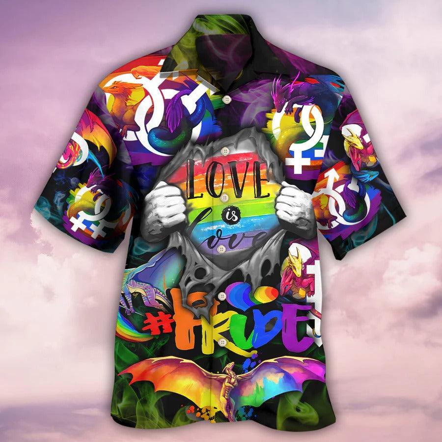 LGBT Aloha Hawaiian Shirt For Summer - LGBT Love Is Love Pride Hand Hawaiian Shirt - Dragon Rainbow Hawaiian Shirt - Perfect Gift For LGBT - Amzanimalsgift