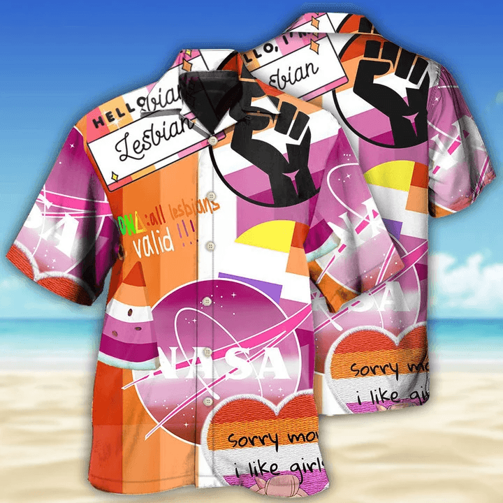 LGBT Aloha Hawaiian Shirts For Summer, Genderfluid Colorful Pride Hawaiian Shirts, Gift For Couple Gaymer And Lesbian - Lesbian Sorry Mom I Like Girls - Amzanimalsgift