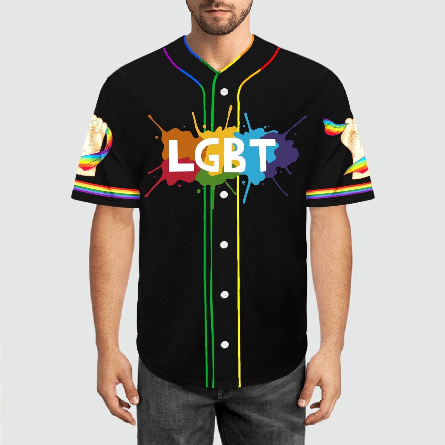LGBT Baseball Jersey, Together We Rise Color Hands, Pride Colorful Of LGBT Baseball Jersey, Gift For Gaymer And Lesbian - Amzanimalsgift