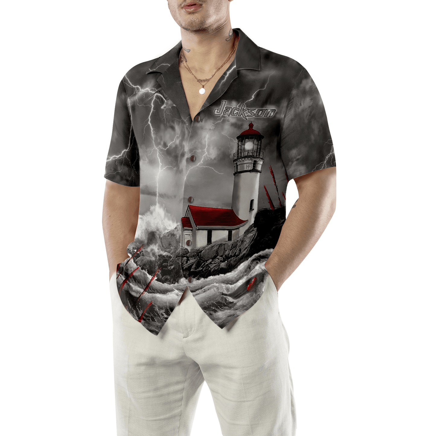 Lighthouse Holder Hawaiian Shirt Custom Name - Colorful Summer Personalized Aloha Shirt For Men Women, Perfect Gift For Friend, Family, Husband, Wife - Amzanimalsgift