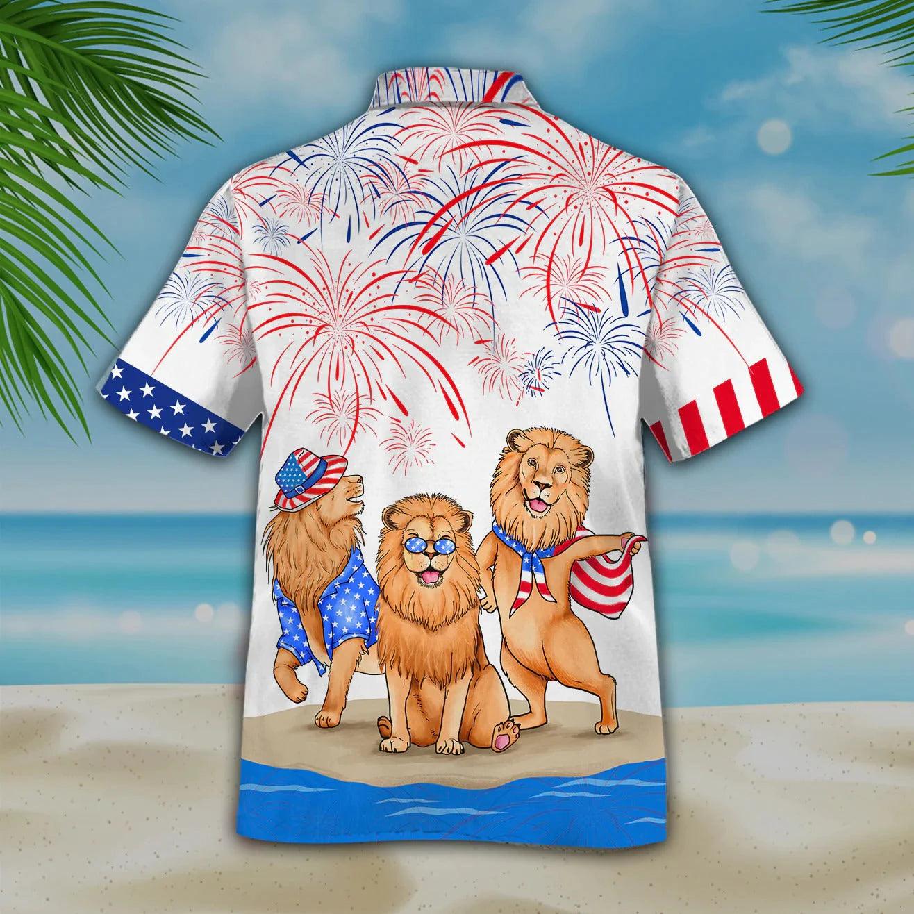 Lion Aloha Hawaiian Shirts For Summer, Happy US Independence Day Funny Aloha Hawaiian Shirt For Men Women, 4th of July Gift For Patriotic, Lion Lovers - Amzanimalsgift