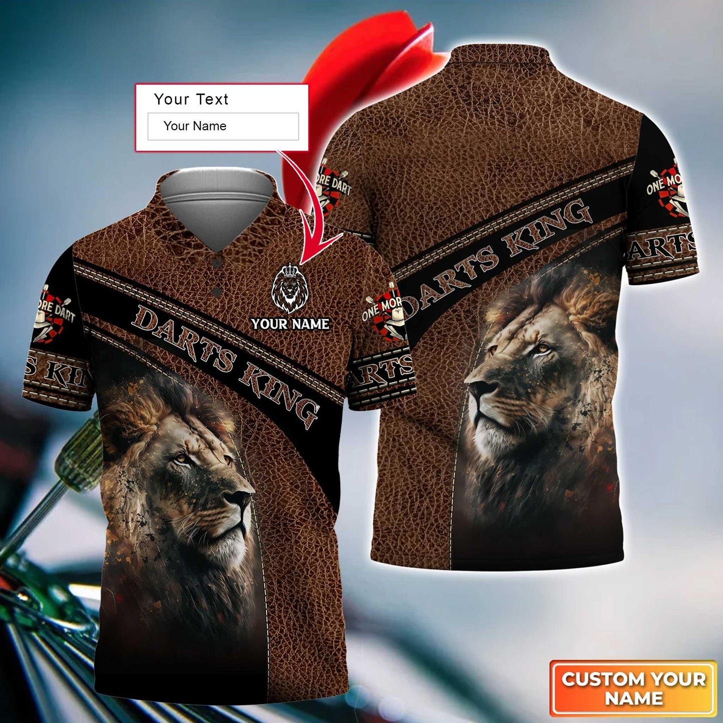 Lion And Darts Custom Name Men Polo Shirt, Darts King Personalized Men Polo Shirt Gift For Darts Lovers, Friend, Darts Team Player - Amzanimalsgift