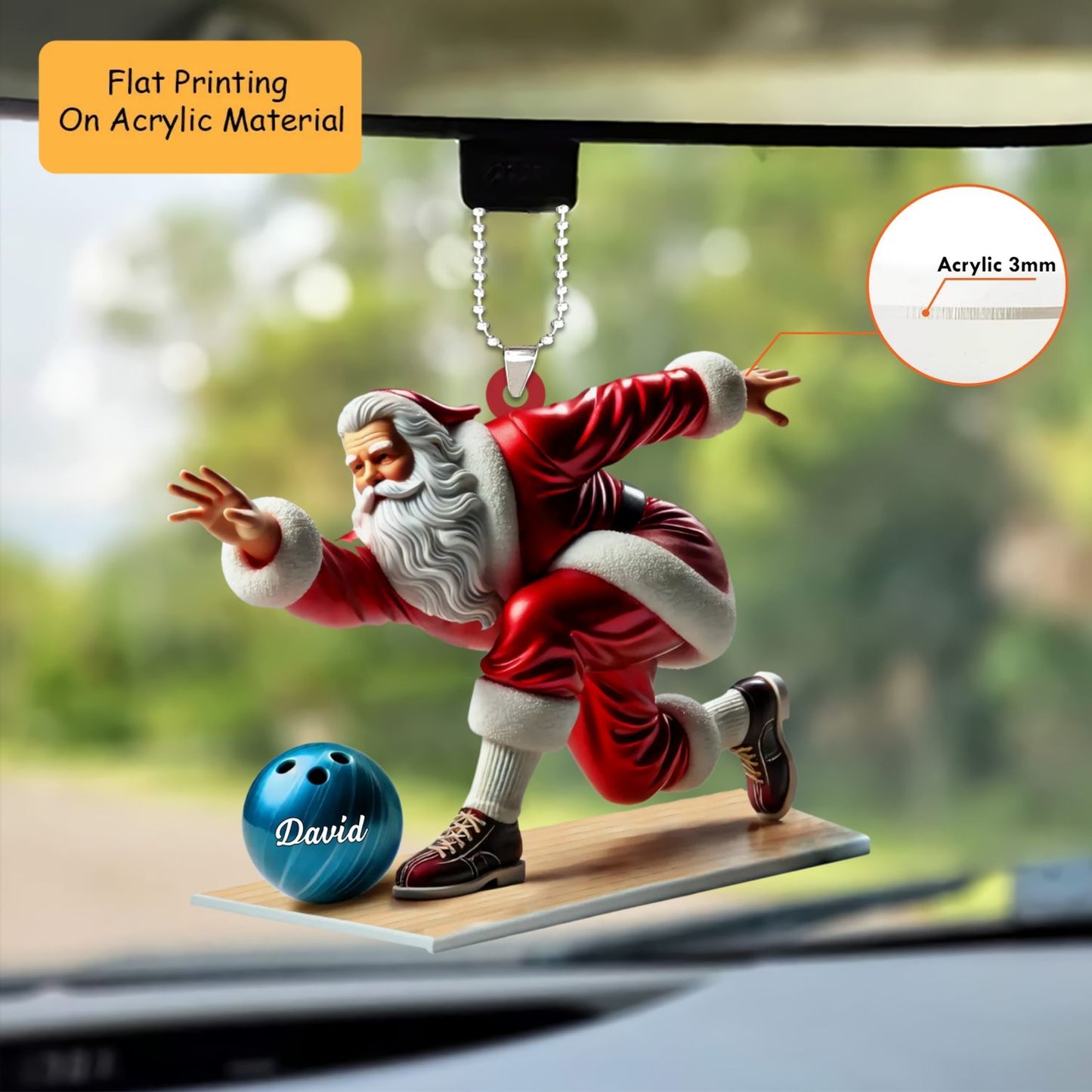 Personalized Santa Bowling Ornament, Bowling Christmas Keychain, Car Ornament, Christmas Ornament Gifts