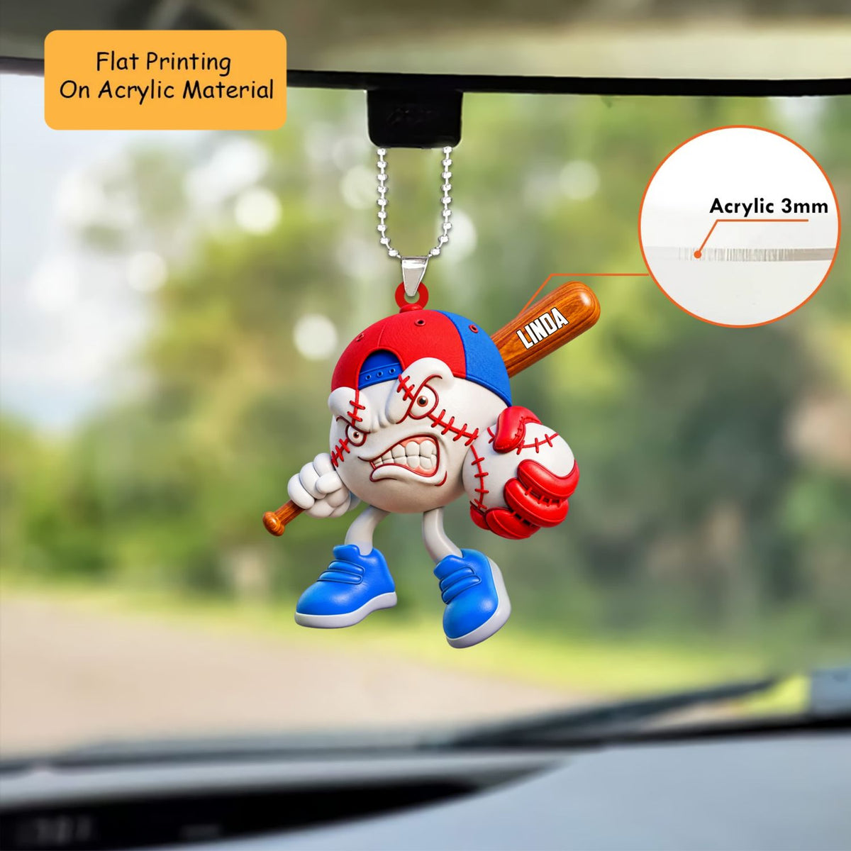 Personalized Baseball Christmas Ornament, Fierce Mascot Holding Bat And Glove, Custom Ornament Christmas Gift, Keychain Baseball, Car Ornament Baseball