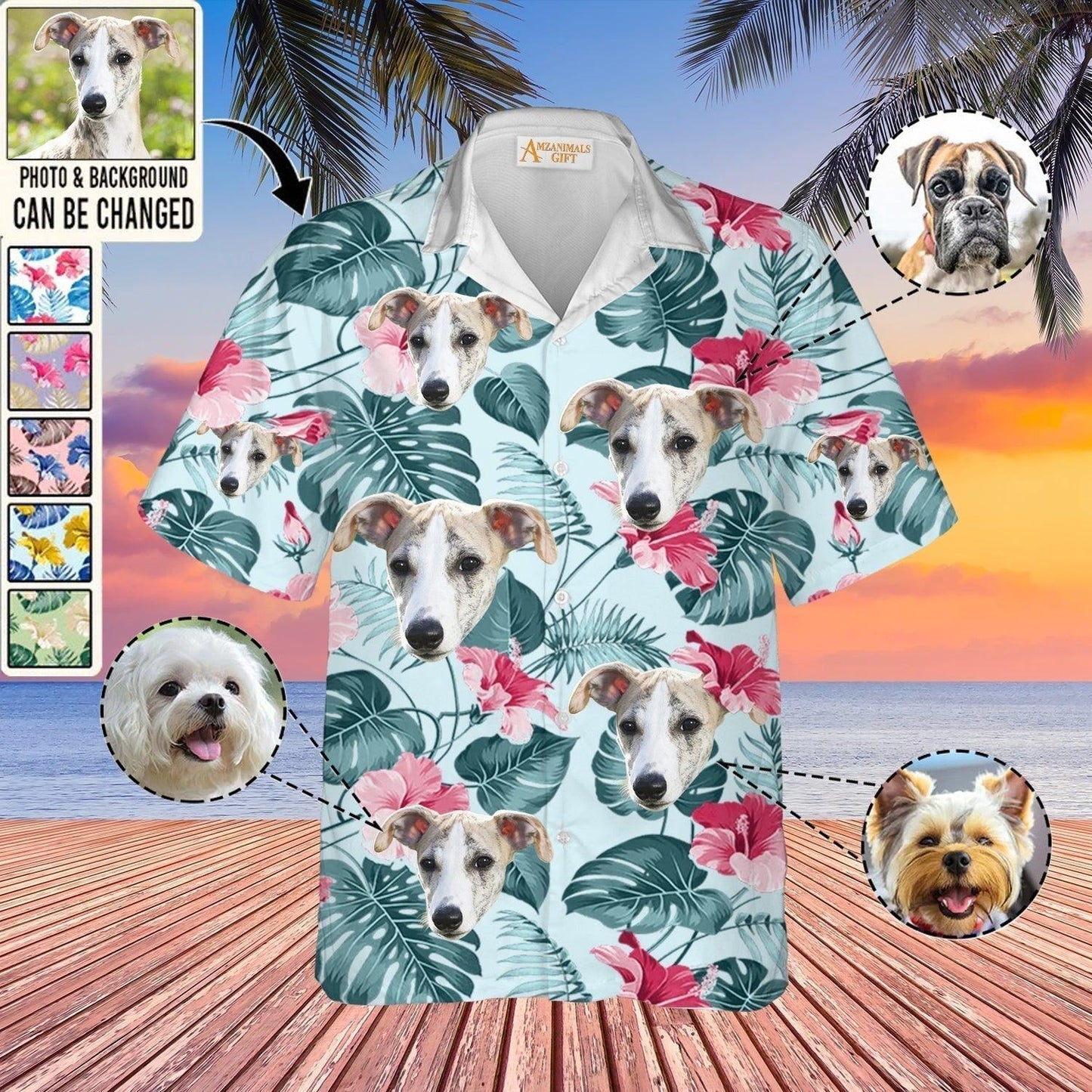 Maltipoo Face Custom Aloha Hawaii Shirt - Dog Custom Photo With Tropical Pattern Personalized Hawaiian Shirt - Perfect Gift For Dog Lovers, Friend, Family - Amzanimalsgift