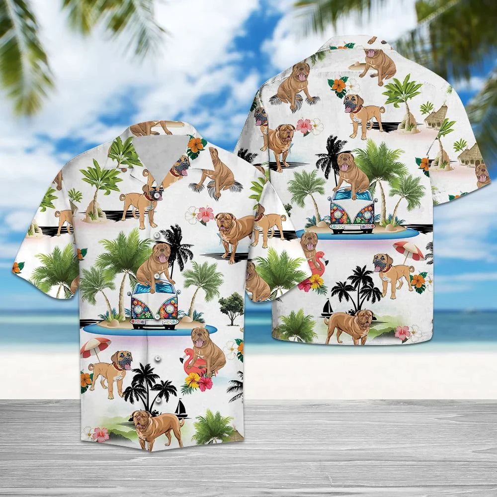 Mastiff Hawaiian Shirt, Dog Hippie Palm Vacation Aloha Shirt For Men Women - Perfect Gift For Dog Lovers, Husband, Boyfriend, Friend, Wife - Amzanimalsgift