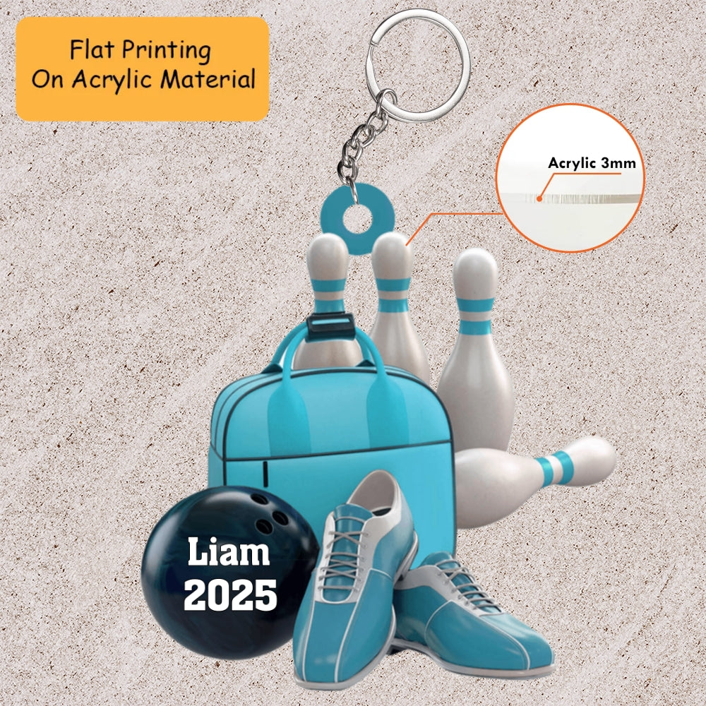 Personalized Bowling Set Gear Flat Holding Pins Acrylic Ornament, Bowling Keychain, Car Ornament, Christmas Ornament Gifts