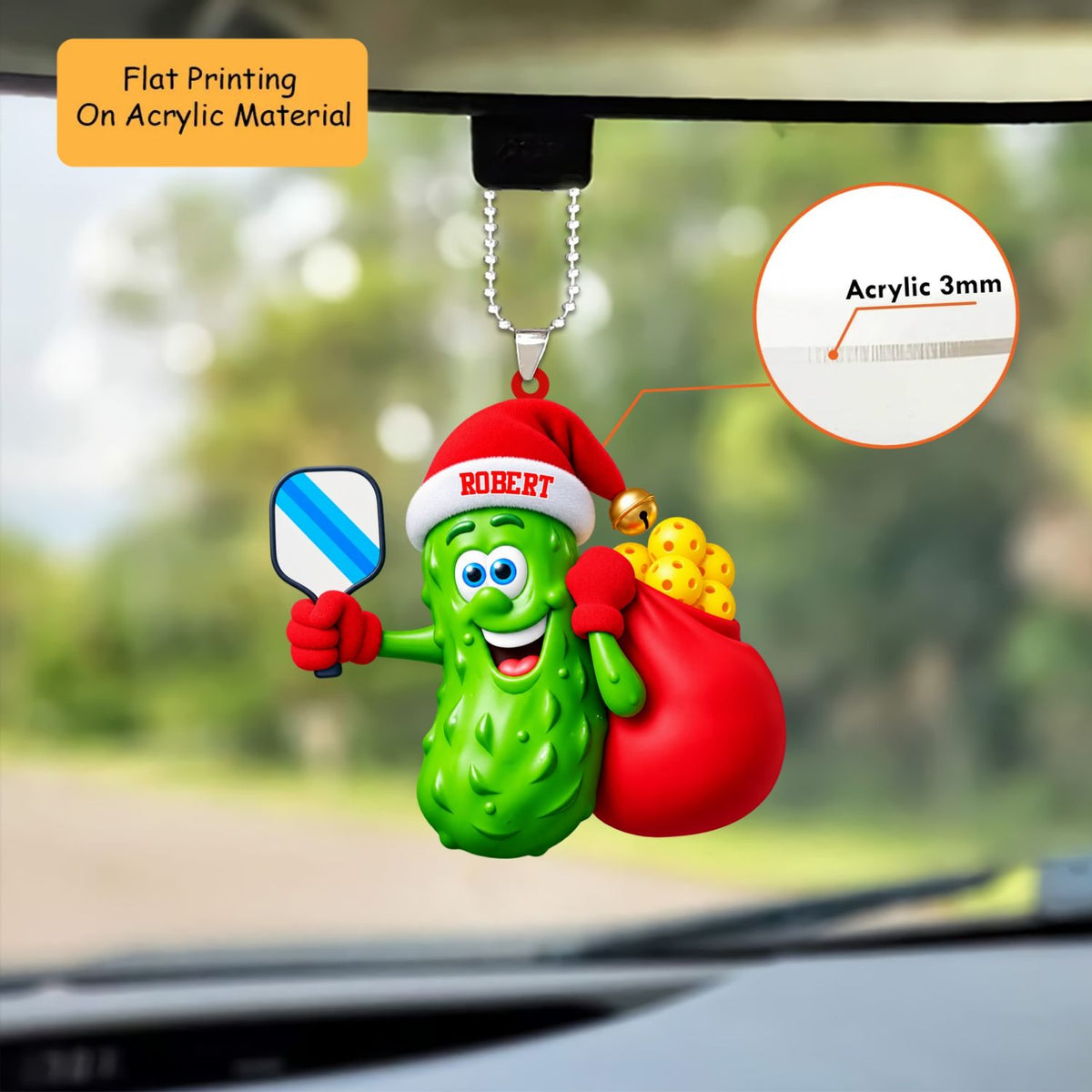 Personalized Pickleball Christmas Ornament, Santa Pickle Holding Paddle And Ball Bag, Custom Ornament Christmas Gift, Keychain Pickleball, Car Ornament Pickleball
