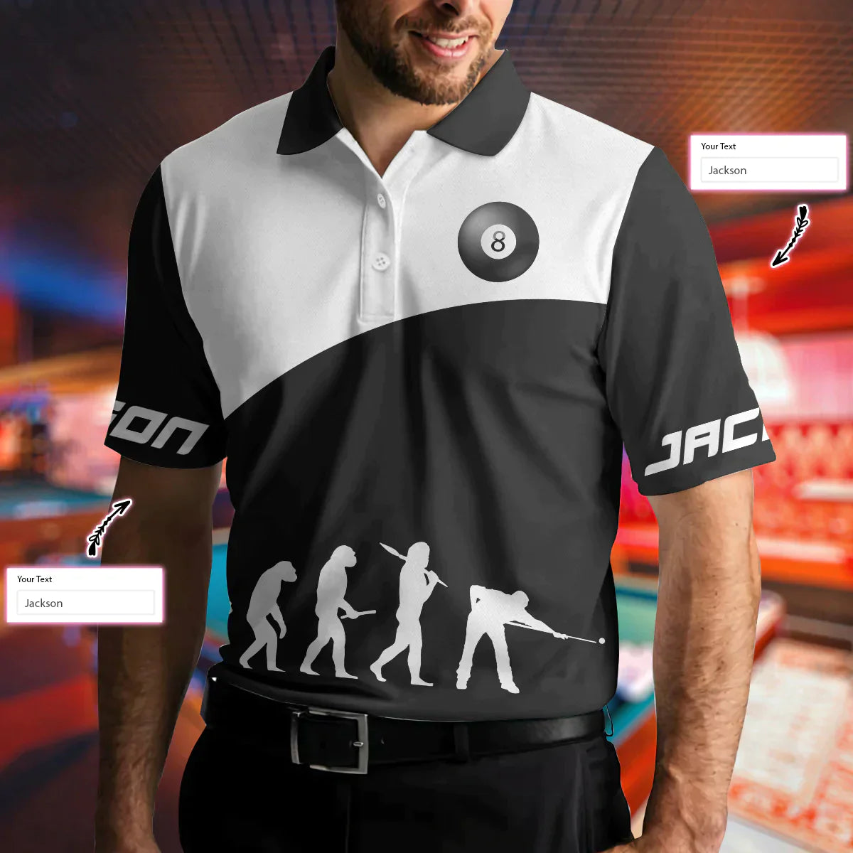 Men Billiard Polo Shirt - Personalized Black And White Billiards Design, Just The Tip I Promise Billiards Custom Shirt, Gift For Billiards Lovers - Amzanimalsgift