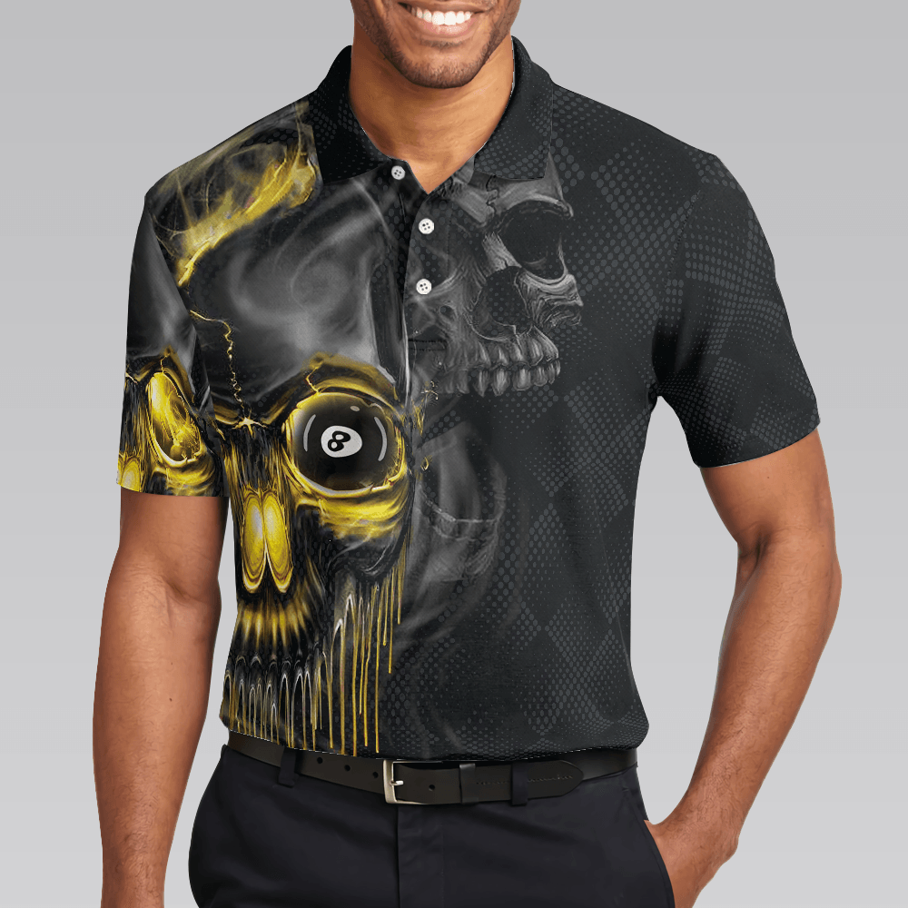 Men Billiard Polo Shirt - Skull Billiards Polo Shirt, Black Skull Billiards Shirt Design For Men, Scary Halloween Gift Idea - Perfect Gift For Men - Amzanimalsgift