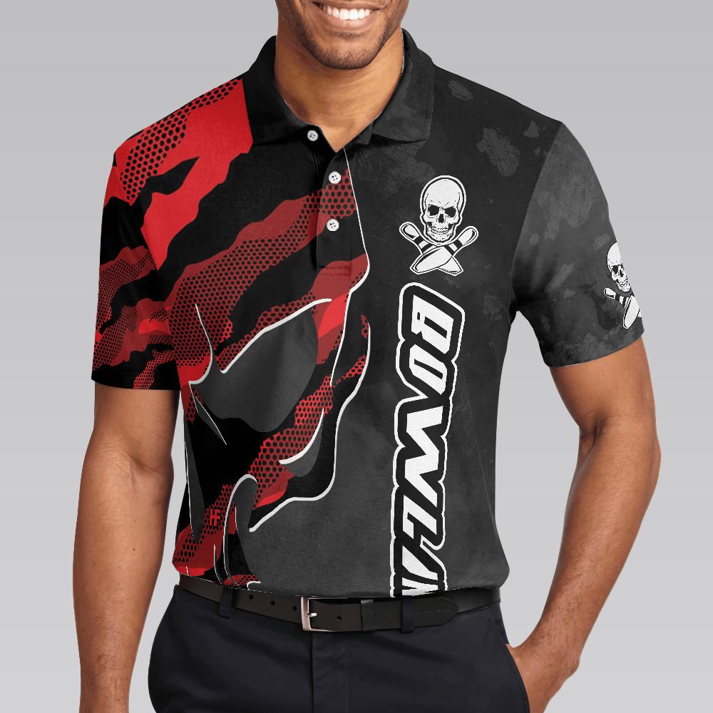 Men Bowling Polo Shirt, Coolest Skull Bowling With Camouflage Pattern - Perfect Gift For Men, Bowling Player - Amzanimalsgift