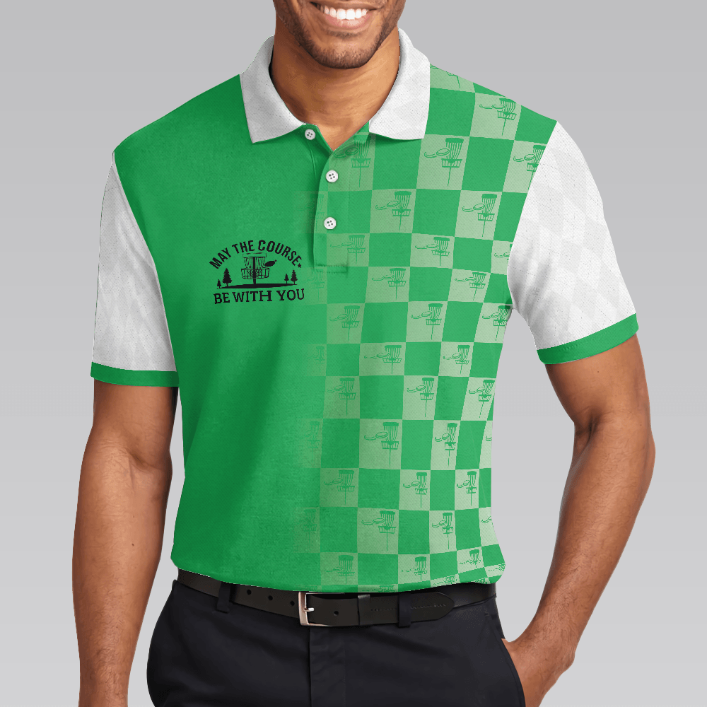Men Disc Golf Polo Shirt - Disc Golf May The Course Be With You Polo Shirt, Check Pattern Disc Golf Shirt - Perfect Polo Shirt For Men, Disc Golf Lover - Amzanimalsgift