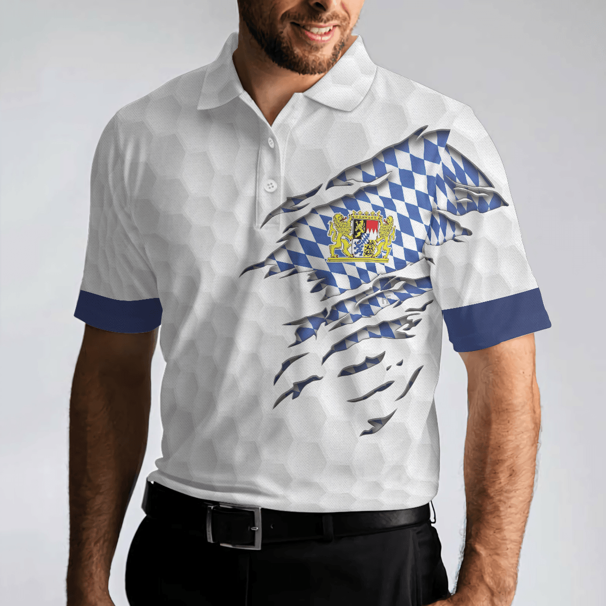 Men Golf Polo Shirt - Bavaria Flag & Golf Ball Men Polo Shirt, Golf Ball Pattern Shirt For Men, Gift For Golfers - Perfect Polo Shirt For Men - Amzanimalsgift