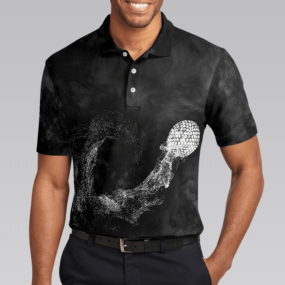 Men Golf Polo Shirt - Classic Golf Ball On Smoke Background Polo Shirt, Geometric Circle Dot Graphic Polo Shirt - Perfect Polo Shirt For Men, Golfers - Amzanimalsgift