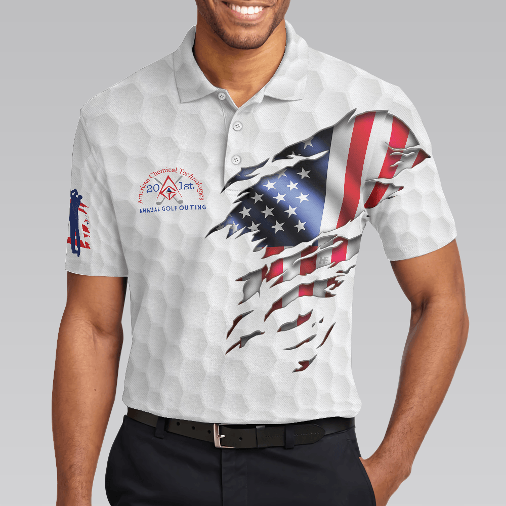 Men Golf Polo Shirt - Golf America Flag Men Polo Shirt, American Chemical Golf Polo Shirt, Golf Ball Pattern Shirt For Men, Gift For Golfers - Amzanimalsgift