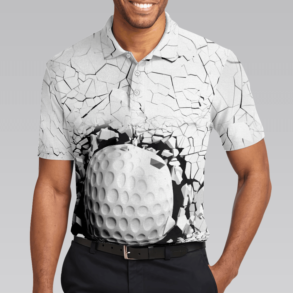 Men Golf Polo Shirt - Golf Ball Breaking Men Polo Shirt, Black And White Cracking Pattern Polo Shirt, Best Golf Shirt For Men, Golfers - Amzanimalsgift