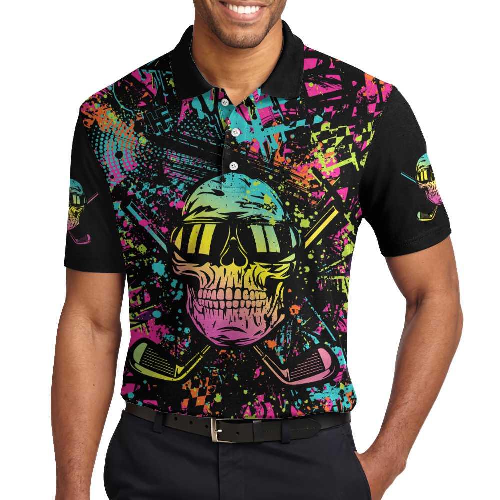 Men Golf Polo Shirt - Golf Skull Graffiti Polo Shirt, Streetwear Polo Shirt, Best Golf Shirt For Men, Golf Lover - Amzanimalsgift