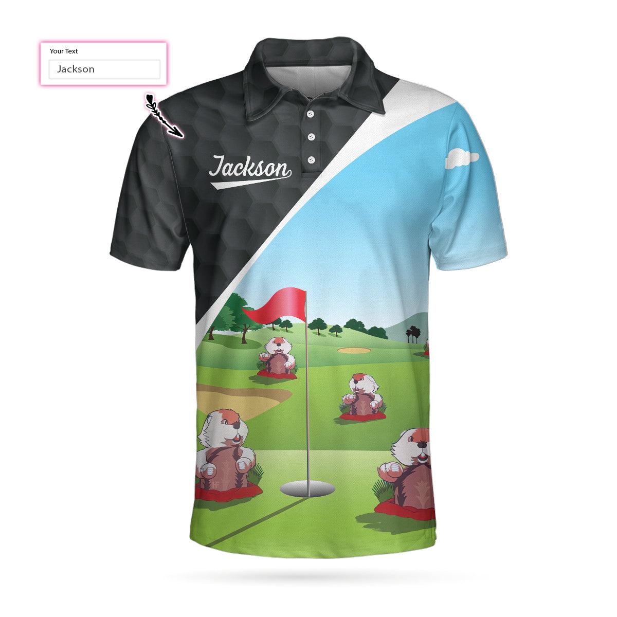 Men Golf Polo Shirt - Gopher My Mind Is On Golf Custom Men Polo Shirt, Personalized Golf Shirt For Men, Cool Gift For Golfers - Amzanimalsgift