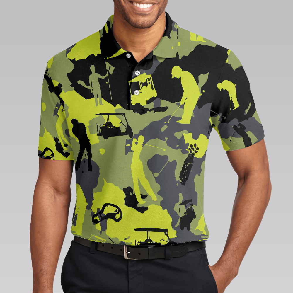 Men Golf Polo Shirt - Green And Grey Camouflage, Military Streetwear, Camo Men Golf Polo Shirt - Perfect Polo Shirt For Men, Golfers - Amzanimalsgift