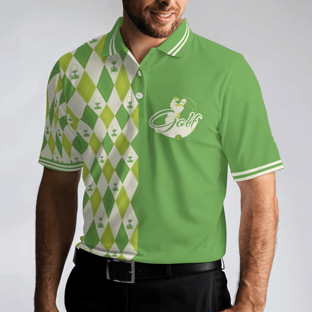 Men Golf Polo Shirt - I'm Not Swearing I'm Using My Golf Words Polo Shirt, Green Argyle Pattern Golf Shirt For Men, Golfers - Amzanimalsgift