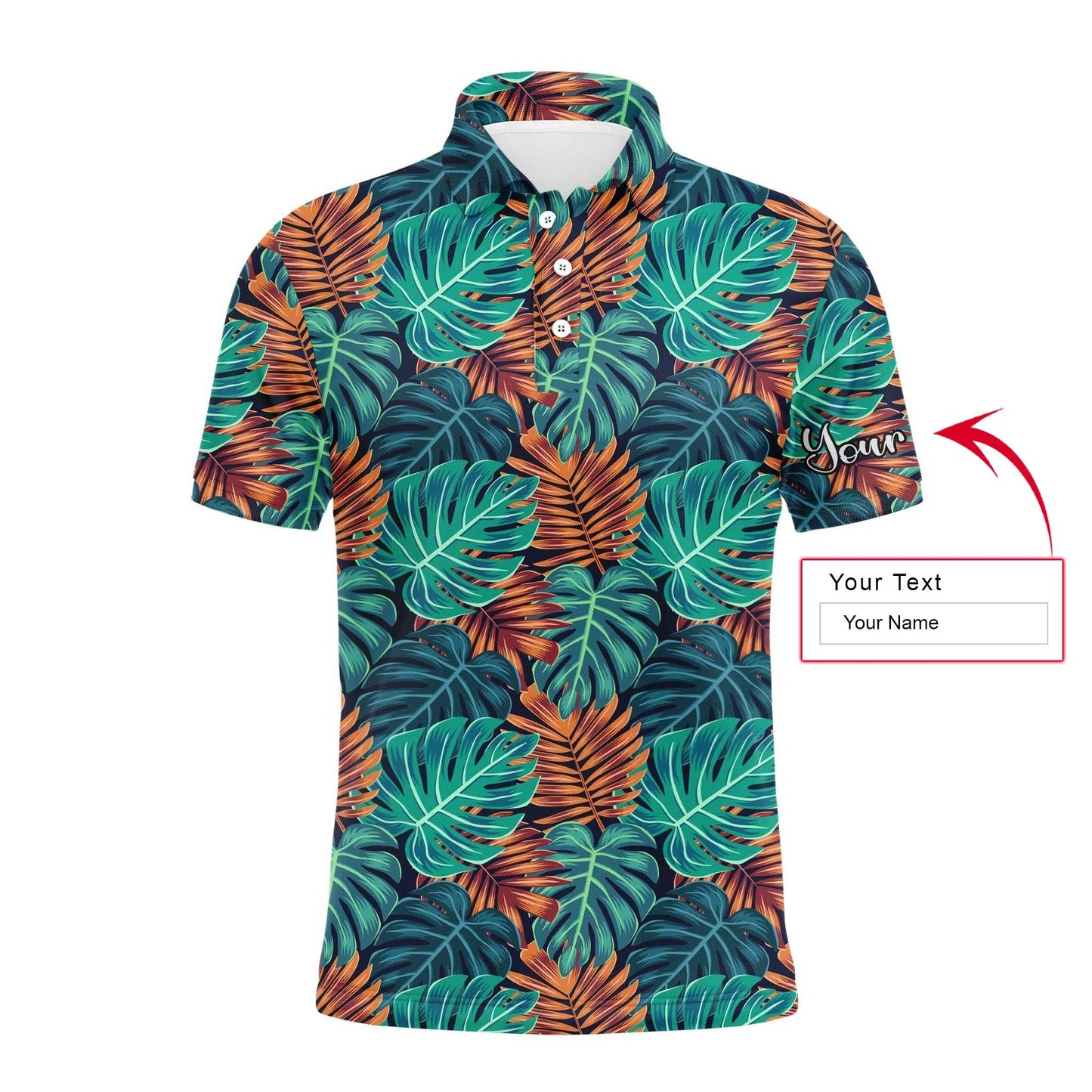 Men Golf Polo Shirt - Monstera And Palm Leaves Nature Tropical Pattern Custom Name Golf Men Polo Shirt - Personalized Gift For Golf Lover, Team, Golfer - Amzanimalsgift