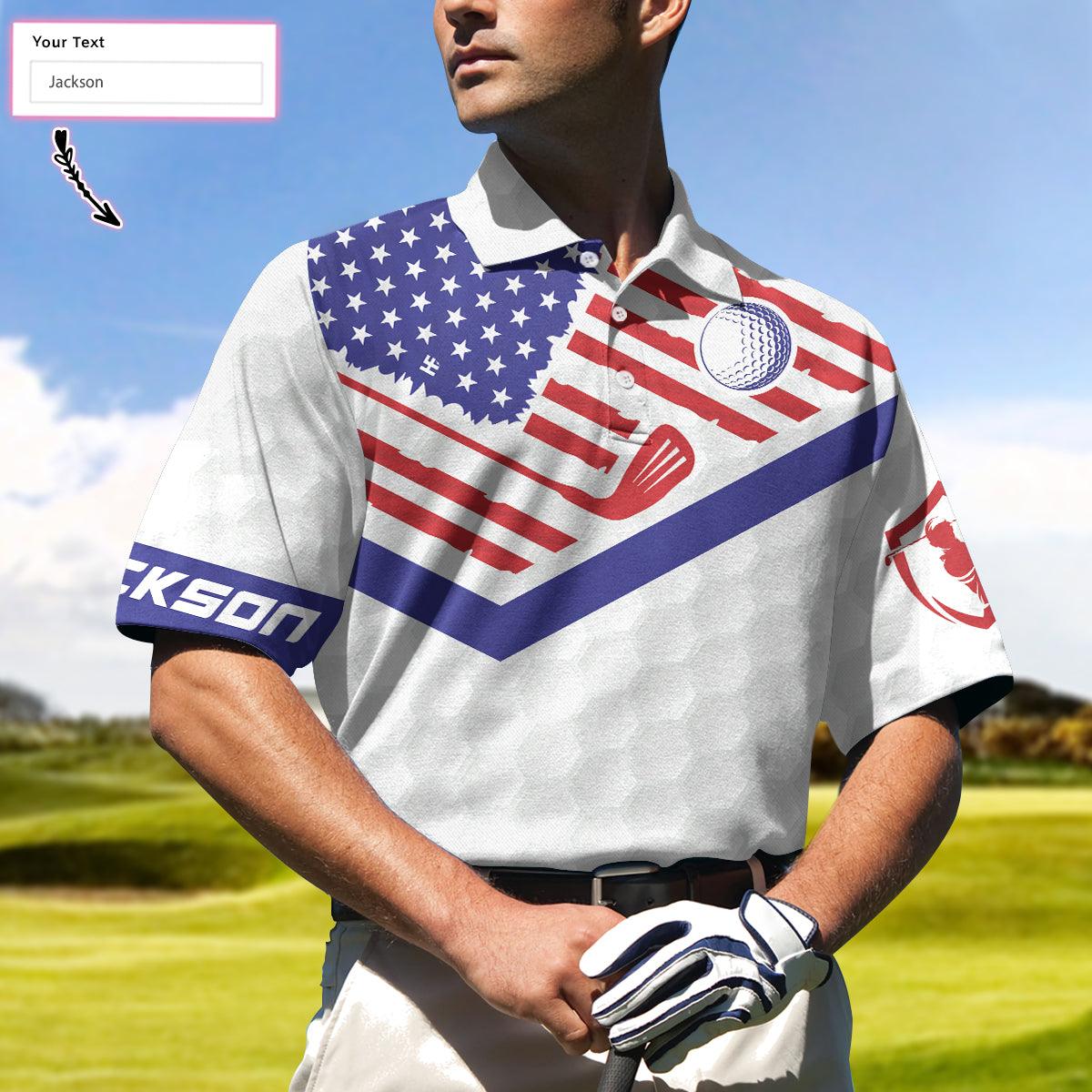 Men Golf Polo Shirt - Personalized White Golf Pattern Men Polo Shirt, Golf American Flag New Custom Polo Shirt, Patriotic Golf Shirt For Men, Golfers - Amzanimalsgift
