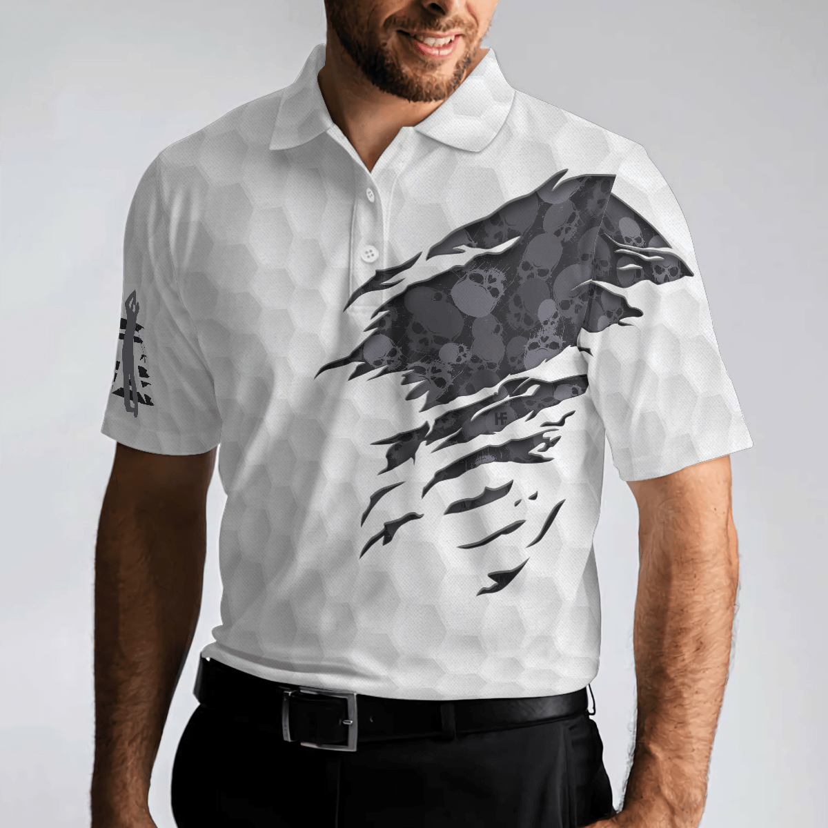 Men Golf Polo Shirt - Ripped Skull Pattern Men Polo Shirt, Grip It N' Rip It Golf Ball Texture Polo Shirt, Best Golf Shirt For Men - Amzanimalsgift
