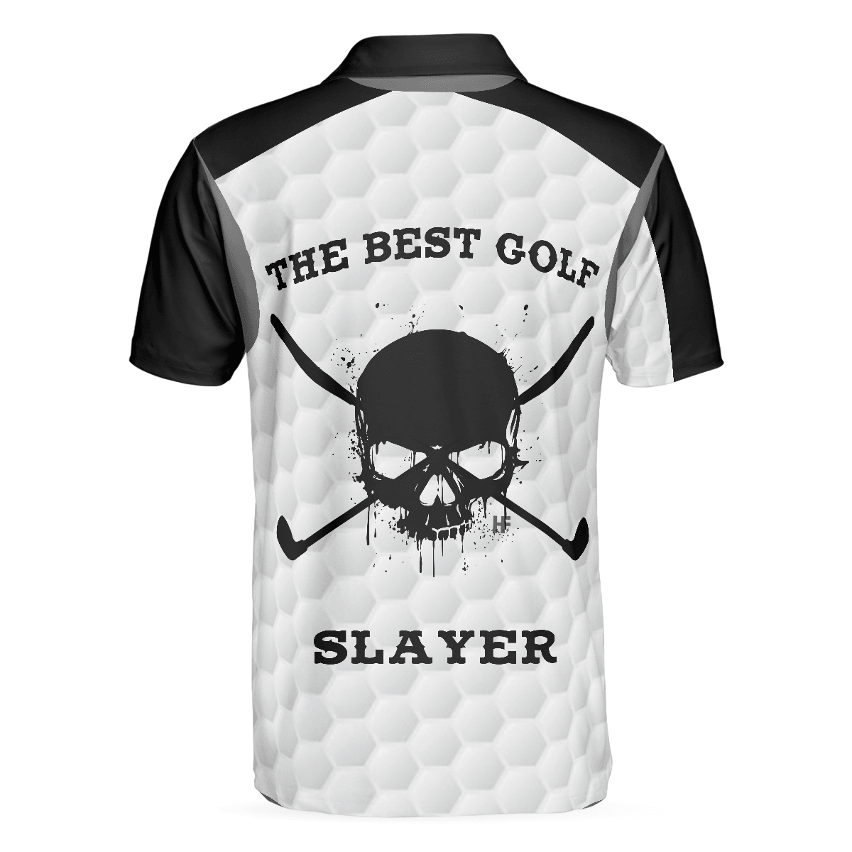 Men Golf Polo Shirt - The Best Golf Slayer Wet Ink Skull Polo Shirt, Black Shoulder White Golf Pattern Polo Shirt, Best Golf Shirt For Men - Amzanimalsgift