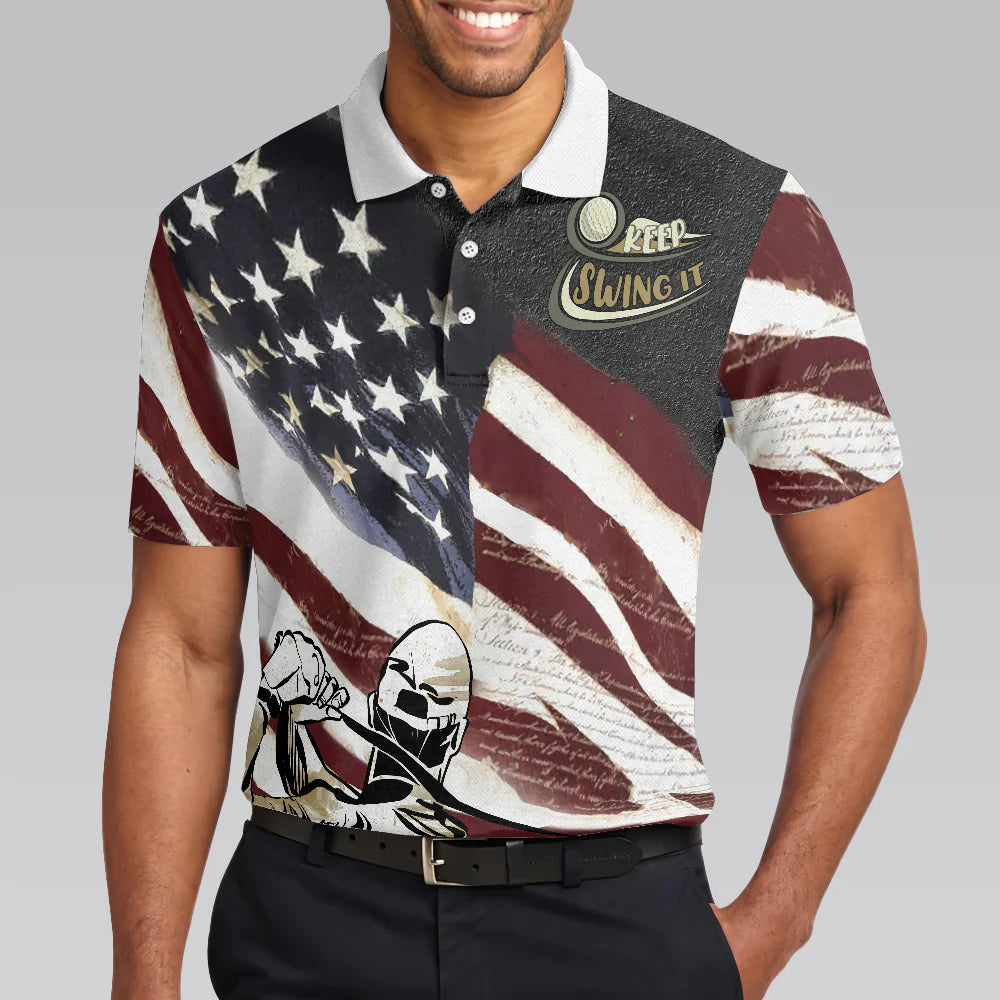 Men Golf Polo Shirt - USA Flag Men Polo Shirt, Keep Swing It American Flag Golf Club Polo Shirt - Perfect Gift For Men, Golfers - Amzanimalsgift