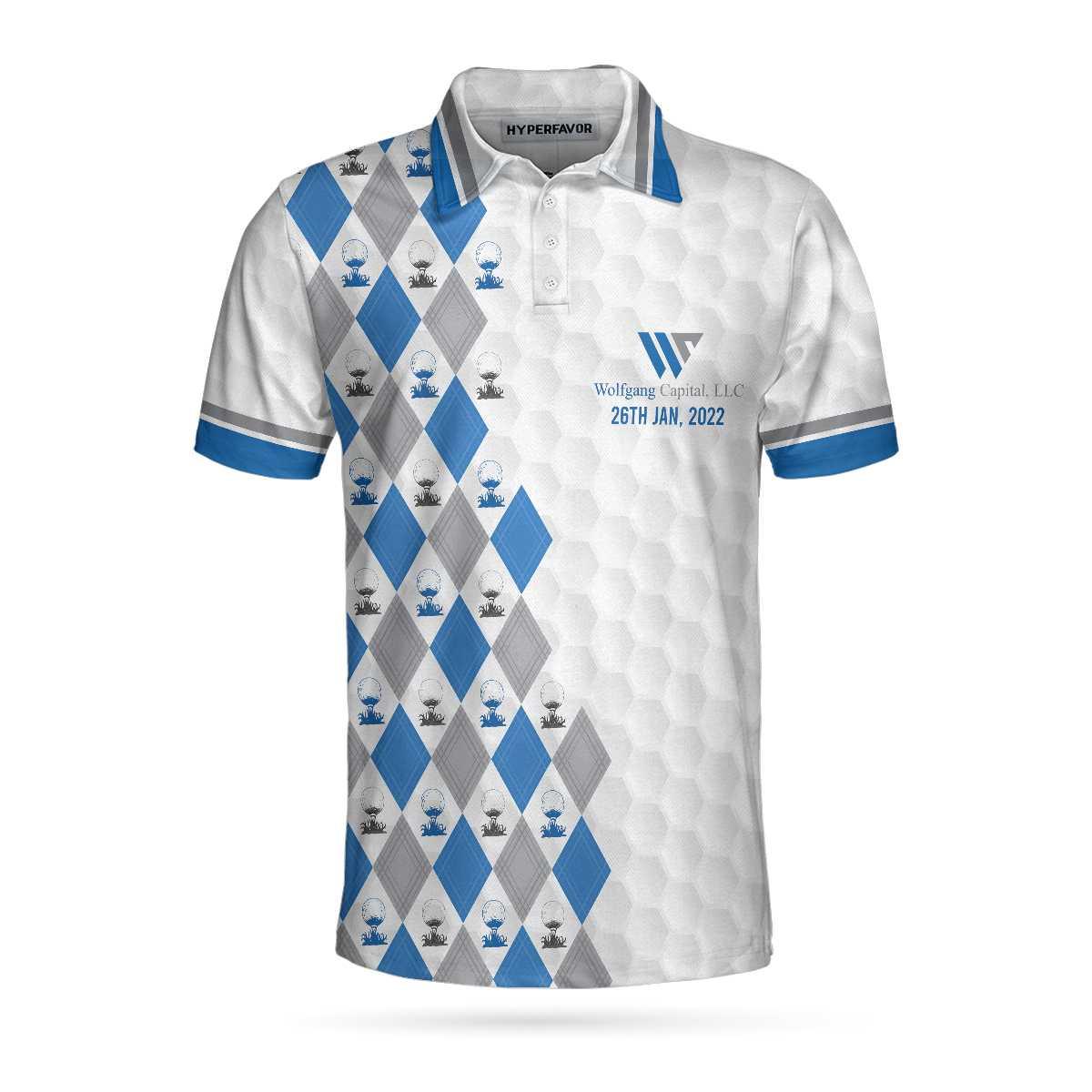Men Golf Polo Shirt - Wolfgang Capital Argyle Pattern With Golf Ball On Tee Custom Men Golf Polo Shirt - Perfect Gift For Men, Golfers - Amzanimalsgift