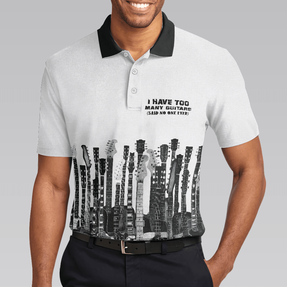 Men Guitar Polo Shirt - I Have Too Many Guitars White Polo Shirt, Guitarist Polo Shirt, Best Music Shirt For Men - Amzanimalsgift