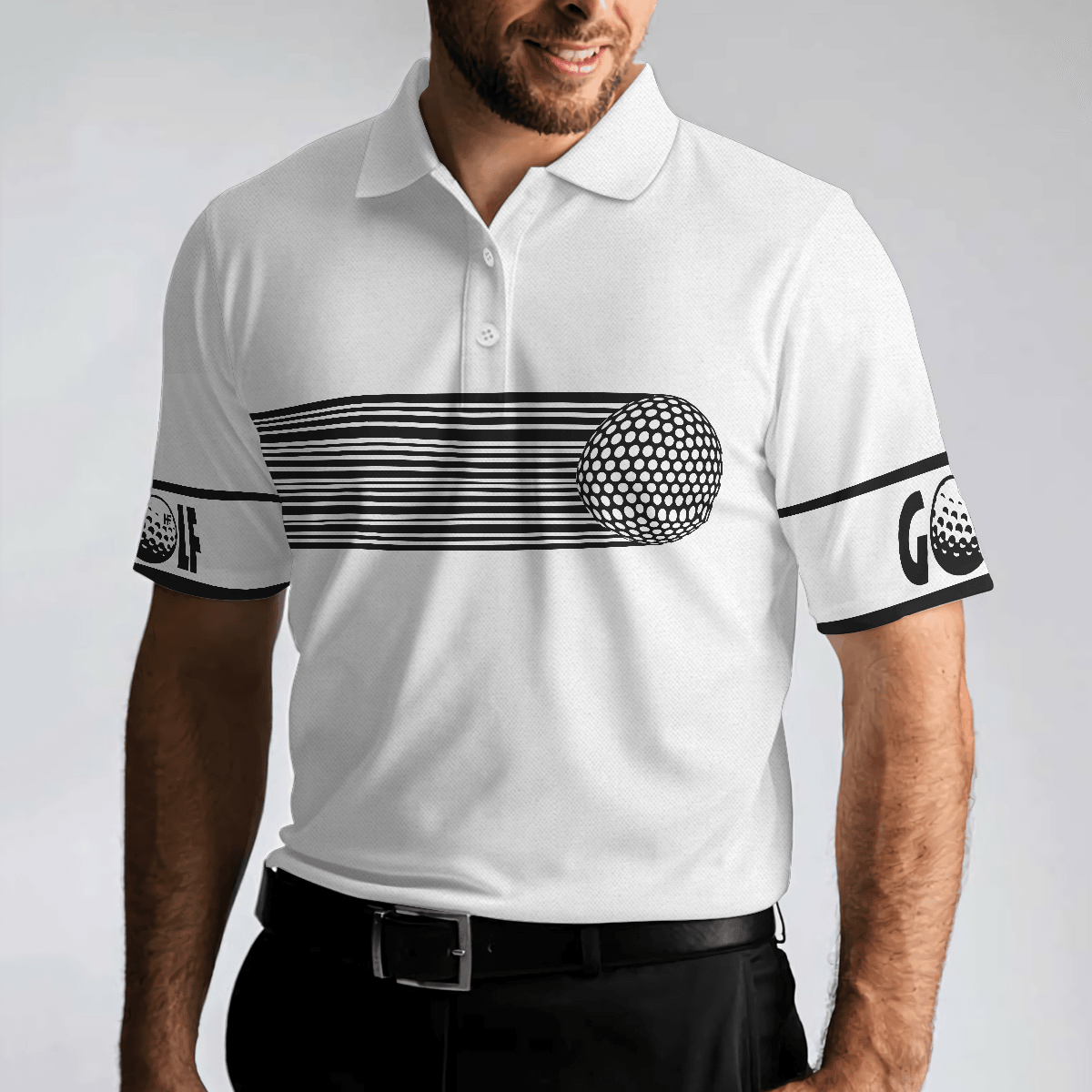 Men Polo Shirt - Black and White Stripes Barcode Golfing Polo Shirt, Golfer Hard Swing Polo Shirt, Best Golf Shirt For Men - Amzanimalsgift