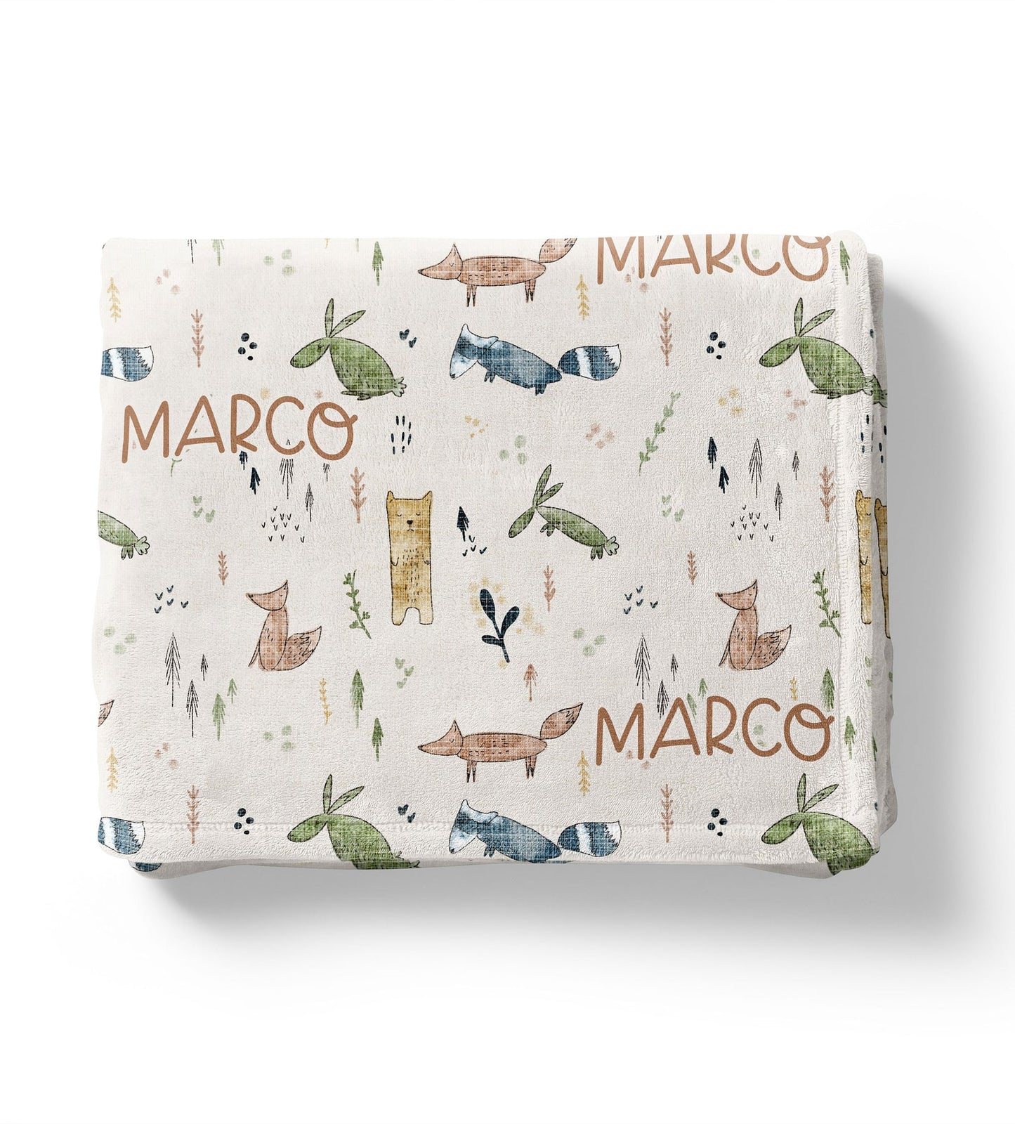 Scandi Woodland Baby Kids Blanket With Customized Name For Baby Nursery, Son, Daughter, Granddaughter, Grandson