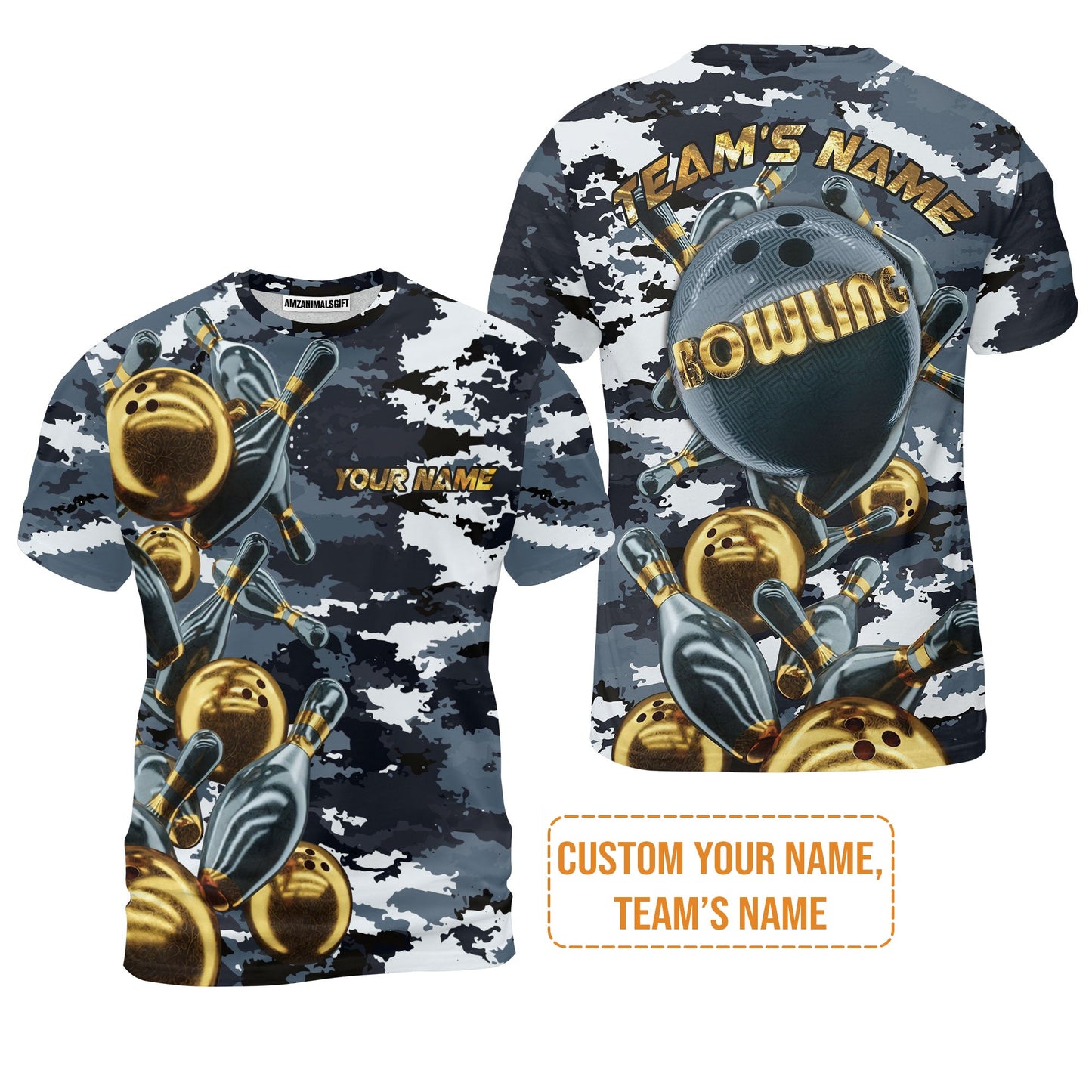 Bowling Custom Men's Long Sleeve Polo Shirt - Camo Navy Bowling Team Custom Bowling Long Sleeve Polo Shirt