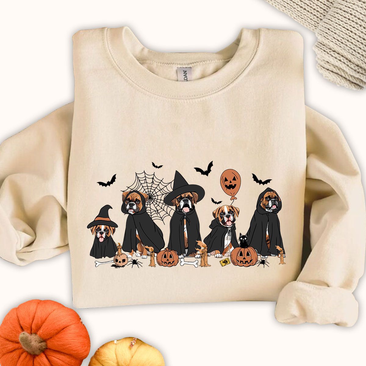 Boxer Sweatshirt, Boxer Halloween Shirt, Witch Boxer Shirt, Halloween Dog Shirt, Ghost And Witch Dog Shirt