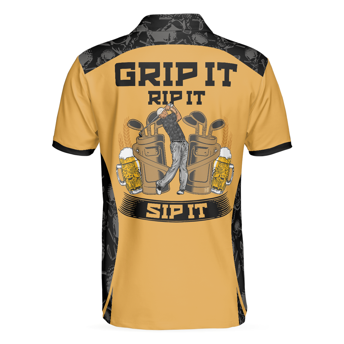 Men Golf Polo Shirt - Skull Pattern Polo Shirt, Grip It Rip It Sip It Golf Shirt For Halloween, Scary Gift Idea For Men, Golfers