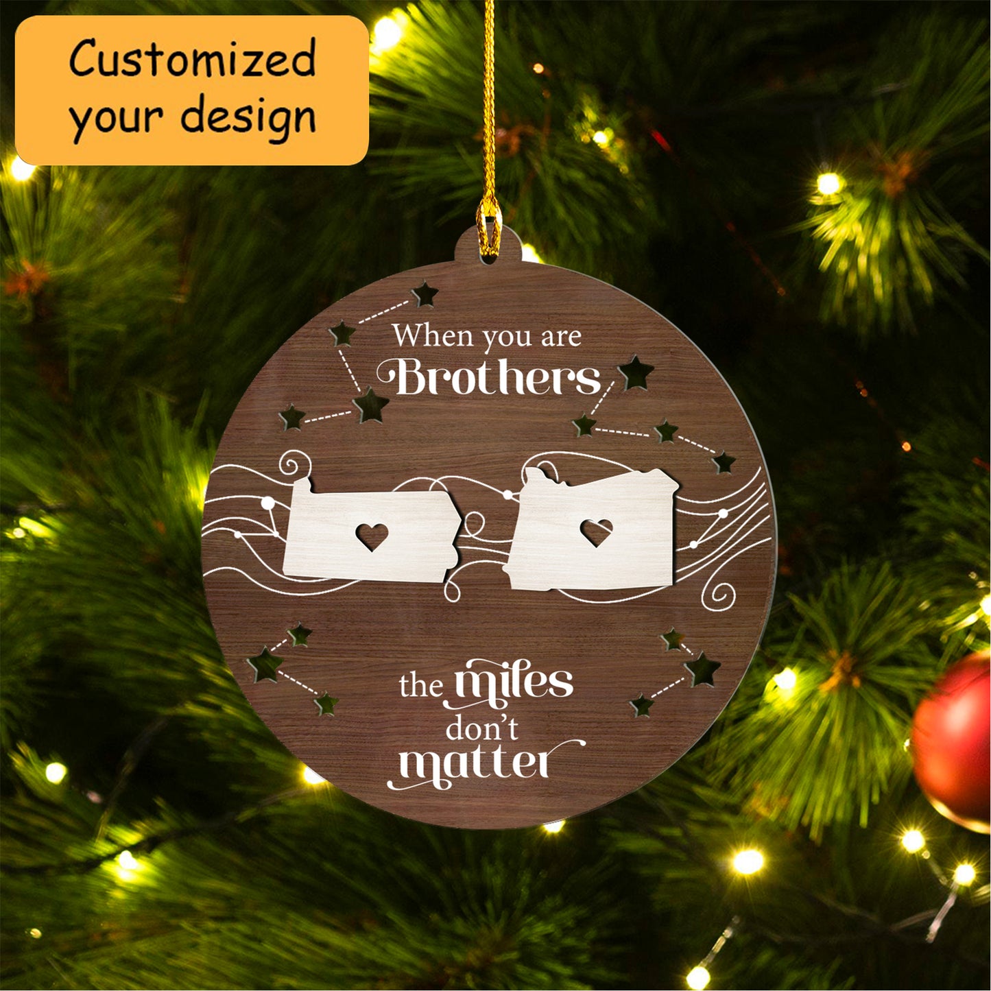 Personalized Long Distance Relationship Family Friends Siblings Sisters 2-Layer Wood Ornament, Togetherness Christmas Gift